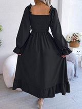 Smocked Square Neck Flounce Sleeve Dress - Trendsi - Flyclothing LLC