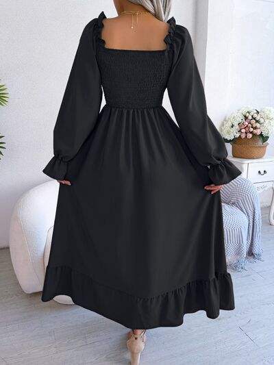Smocked Square Neck Flounce Sleeve Dress - Trendsi - Flyclothing LLC