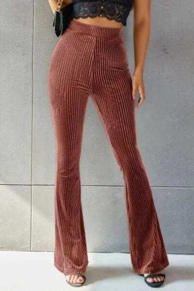 Ribbed High Waist Flare Pants - Trendsi - Flyclothing LLC