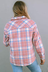 Plaid Pocketed Collared Neck Button Up Jacket - Trendsi - Flyclothing LLC