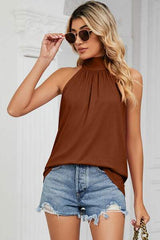 Tied Grecian Neck Tank - Trendsi - Flyclothing LLC
