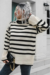 Striped Turtleneck Drop Shoulder Sweater - Trendsi - Flyclothing LLC