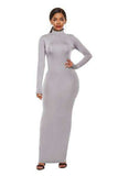 Mock Neck Long Sleeve Maxi Slim Dress - Trendsi - Flyclothing LLC