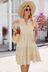 Ruched Notched Cap Sleeve Dress - Trendsi - Flyclothing LLC