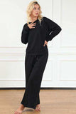 Double Take Full Size Textured Long Sleeve Top and Drawstring Pants Set - Trendsi - Flyclothing LLC