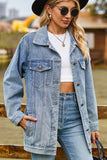 Buttoned Collared Neck Denim Jacket with Pockets - Trendsi
