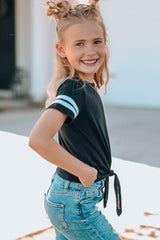 Girls Striped Tie Front T-Shirt - Flyclothing LLC