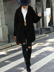 Open Front Ribbed Hooded Coat - Trendsi