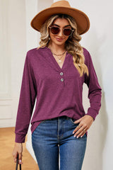 Notched Long Sleeve T-Shirt - Trendsi - Flyclothing LLC