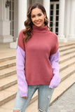 Color Block Turtleneck Slit Sweater - Trendsi - Flyclothing LLC