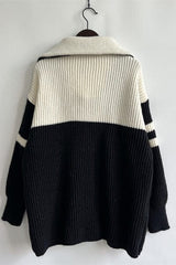 Quarter Zip Striped Dropped Shoulder Sweater - Trendsi