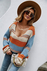 Color Block Scoop Neck Dropped Shoulder Sweater - Trendsi - Flyclothing LLC