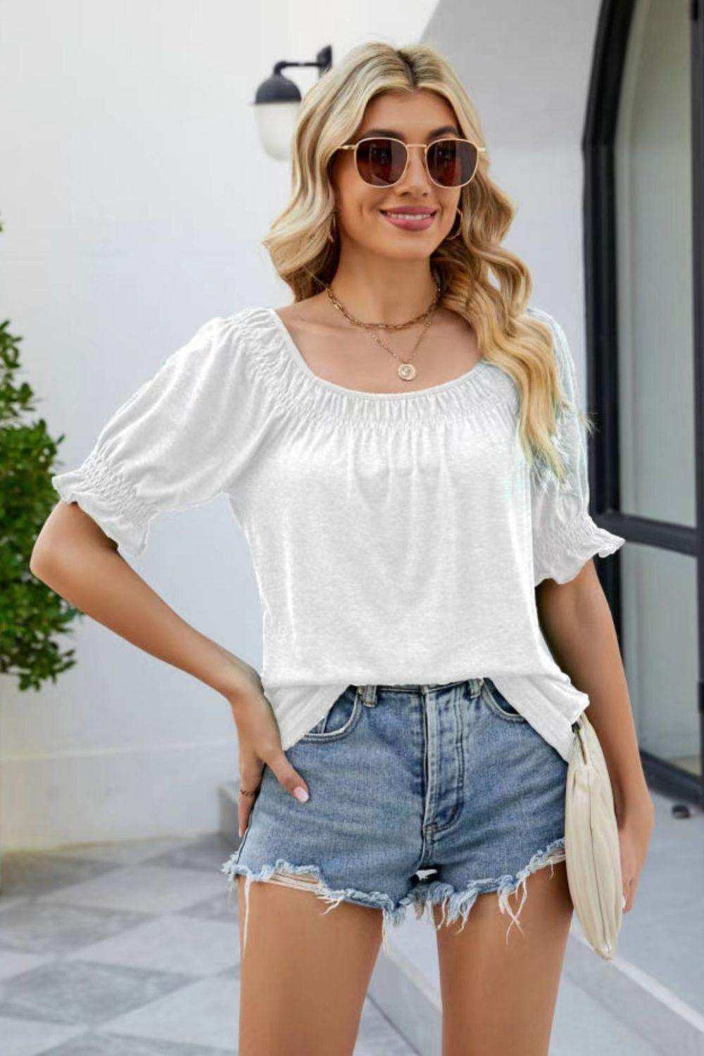 Short Flounce Sleeve Top - Trendsi - Flyclothing LLC