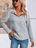 Spliced Plaid Quarter-Snap Mock Neck Top - Trendsi - Flyclothing LLC