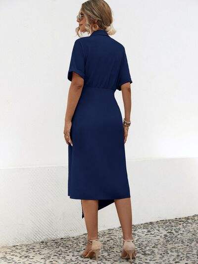 Tied Slit Short Sleeve Dress - Trendsi - Flyclothing LLC