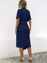 Tied Slit Short Sleeve Dress - Trendsi - Flyclothing LLC