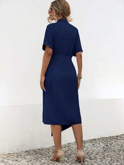 Tied Slit Short Sleeve Dress - Trendsi - Flyclothing LLC