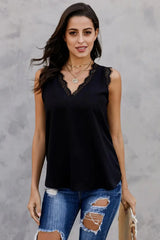 Eyelash Lace V-Neck Tank Top - Trendsi - Flyclothing LLC