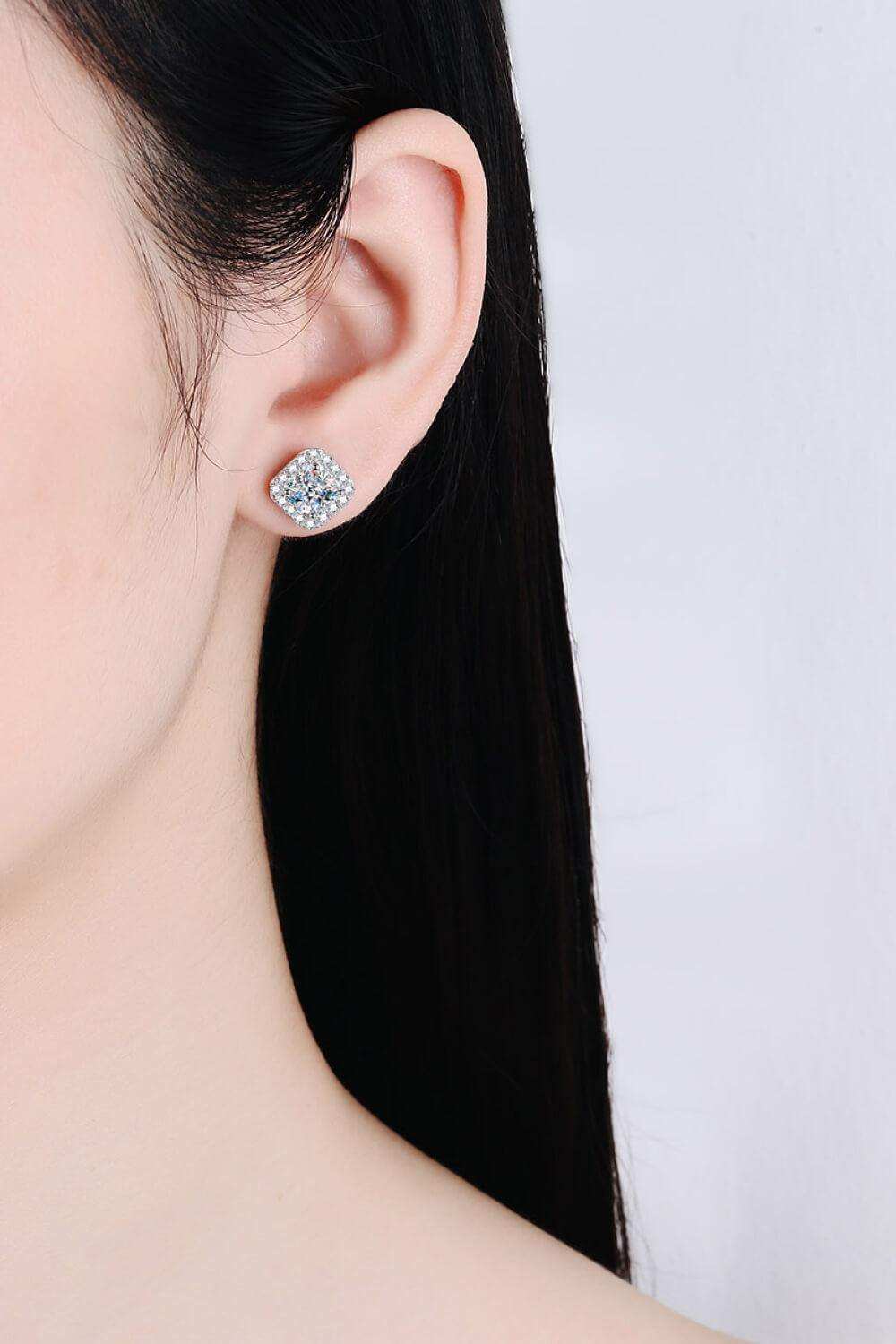 925 Sterling Silver Inlaid 2 Carat Moissanite Square Stud Earrings - Trendsi - Flyclothing LLC