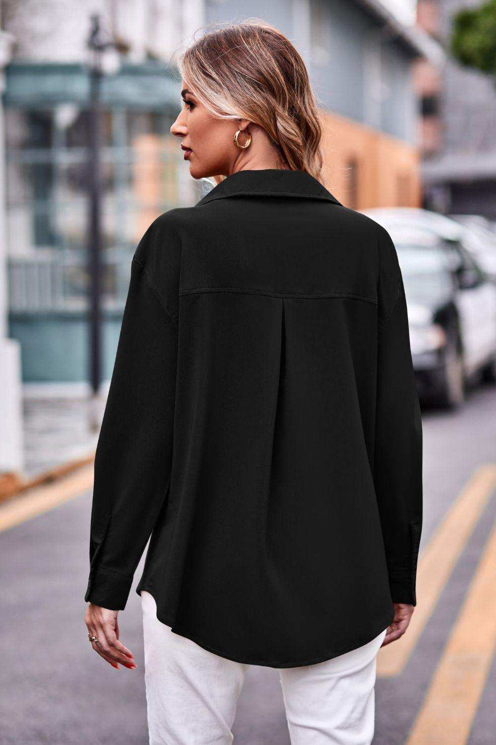 Dropped Shoulder Longline Shirt with Pockets - Trendsi - Flyclothing LLC