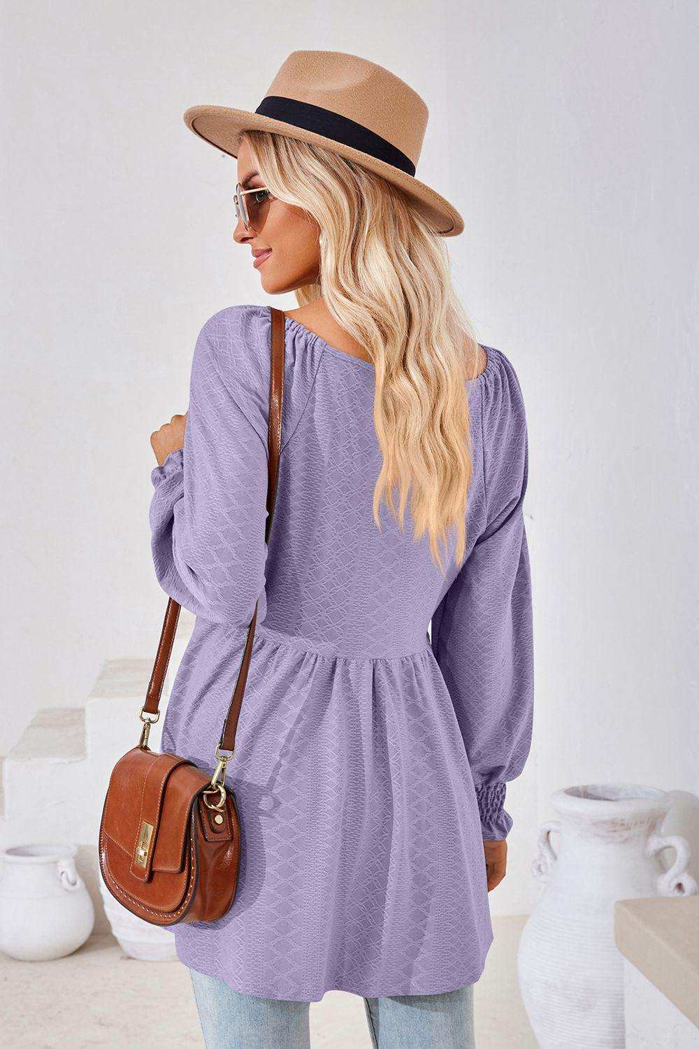 V-Neck Lantern Sleeve Blouse - Trendsi - Flyclothing LLC