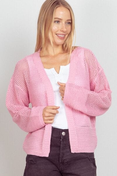 VERY J Eyelet Open Front Long Sleeve Cardigan - Flyclothing LLC
