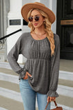 Round Neck Flounce Sleeve Blouse - Trendsi