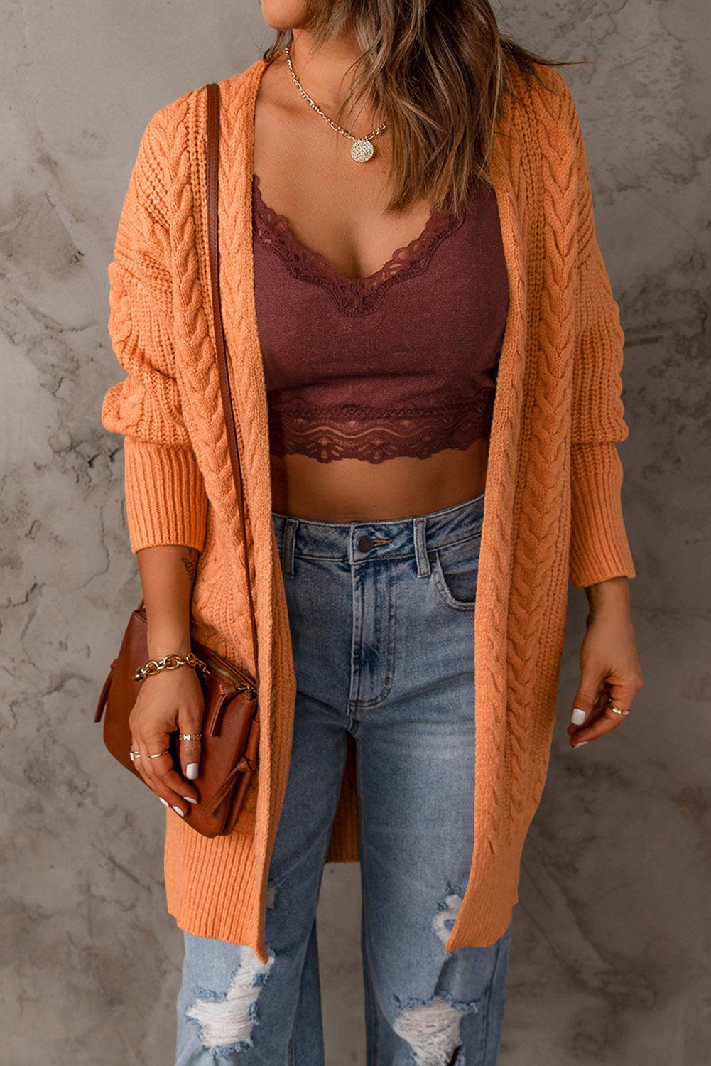 Cable-Knit Open Front Sweater Cardigan - Flyclothing LLC