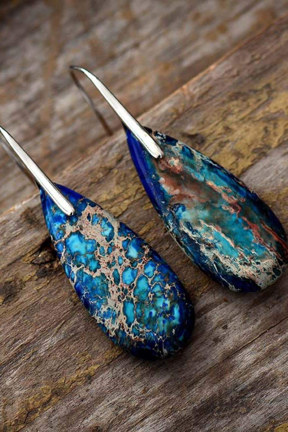 Handmade Teardrop Shape Natural Stone Dangle Earrings - Trendsi - Flyclothing LLC