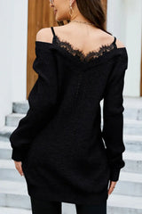 Openwork V-Neck Long Sleeve Sweater - Trendsi - Flyclothing LLC