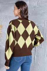 Geometric Button Up Dropped Shoulder Cardigan - Trendsi