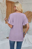 Eyelet Applique V-Neck Cap Sleeve T-Shirt - Trendsi - Flyclothing LLC