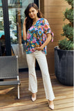 Petal Dew Full Size Floral V-Neck Tie Detail Blouse - Trendsi