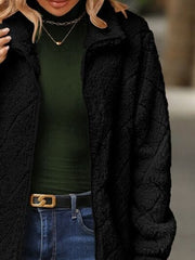 Fuzzy Pocketed Zip Up Jacket - Trendsi