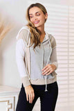 Double Take Color Block Exposed Seam Drawstring Hoodie - Trendsi - Flyclothing LLC