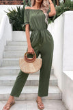 Off-Shoulder Tie Cuff Jumpsuit with Pockets - Trendsi