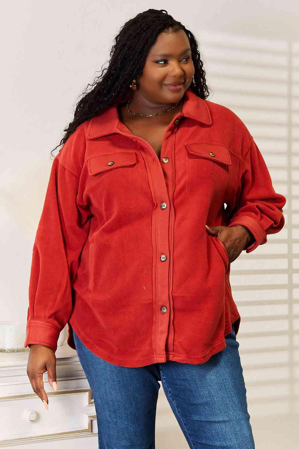 Heimish Cozy Girl Full Size Button Down Shacket - Trendsi