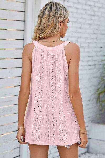 Openwork Round Neck Wide Strap Tank - Trendsi - Flyclothing LLC