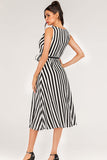Striped Surplice Tied Sleeveless Dress - Trendsi