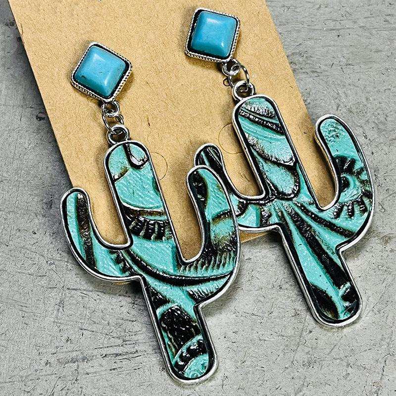 Turquoise Cactus Earrings - Trendsi - Flyclothing LLC