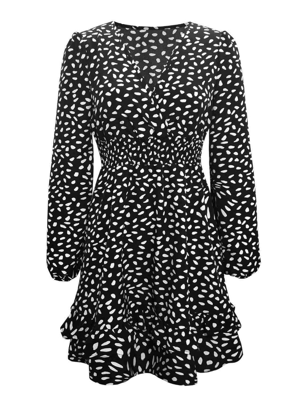 Printed Ruffle Trim Smocked Mini Dress - Trendsi - Flyclothing LLC