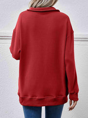 Collared Neck Dropped Shoulder Sweatshirt - Trendsi