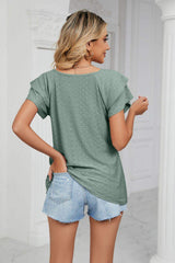 Eyelet Layered Flutter Sleeve V-Neck Knit Top - Trendsi - Flyclothing LLC