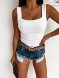 Square Neck Wide Strap Tank - Trendsi