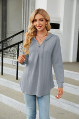 Long Sleeve Hooded Blouse - Trendsi