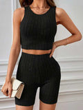 Wide Strap Tank and High Waist Shorts Set - Trendsi - Flyclothing LLC