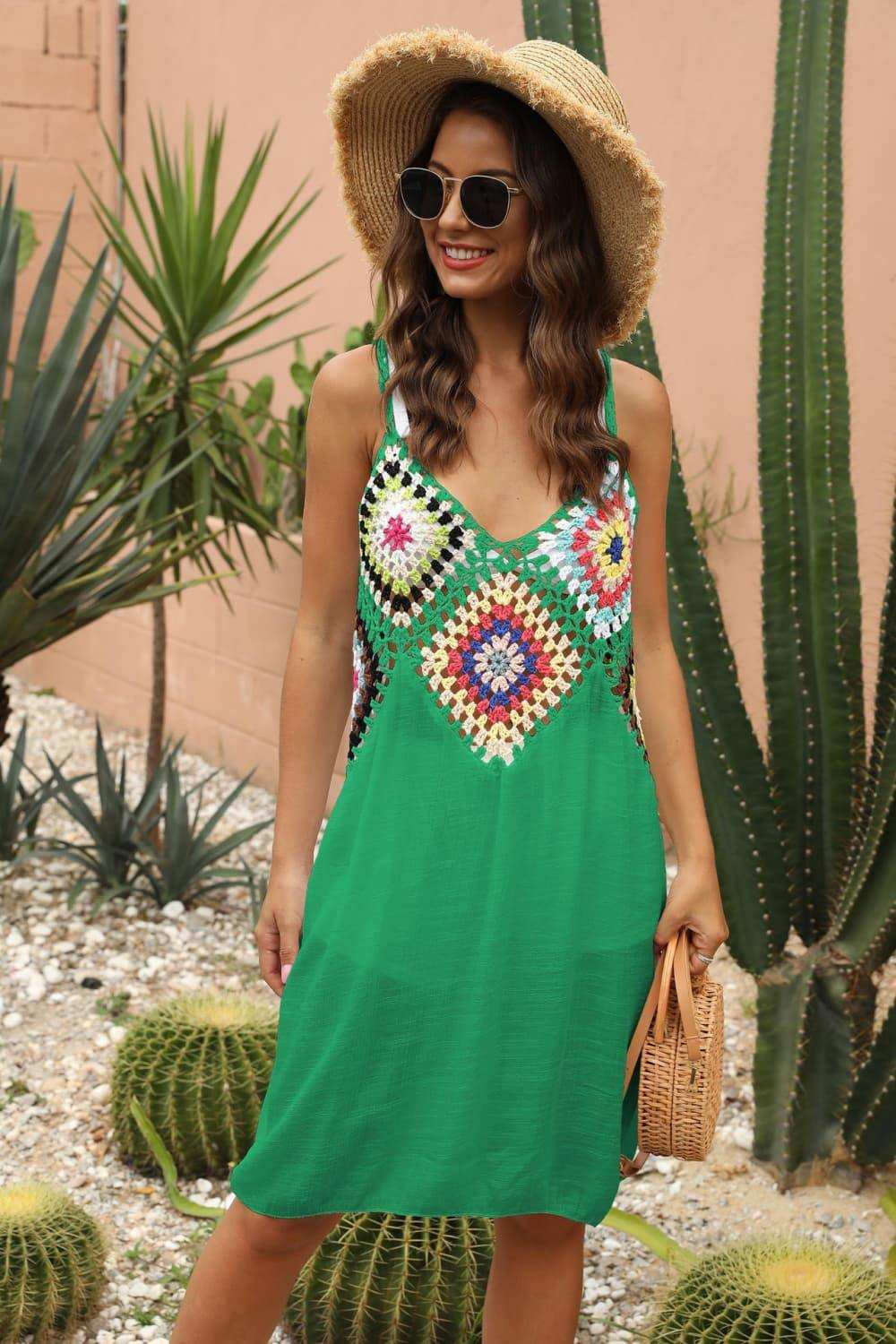 Openwork Sleeveless Embroidery Dress - Trendsi - Flyclothing LLC