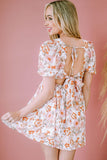 Floral Tie-Back Puff Sleeve Dress - Trendsi