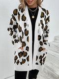 Leopard Open Front Dropped Shoulder Cardigan - Trendsi