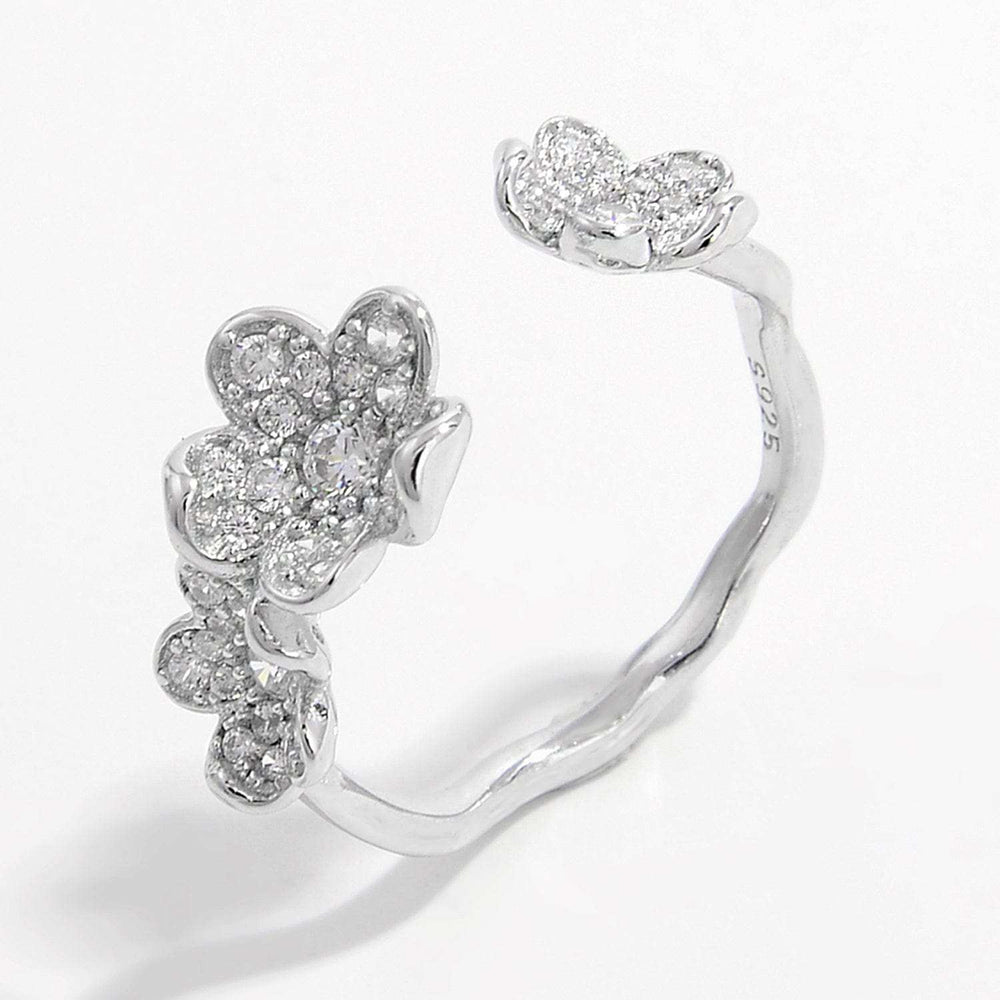 925 Sterling Silver Inlaid Zircon Open Ring - Trendsi - Flyclothing LLC